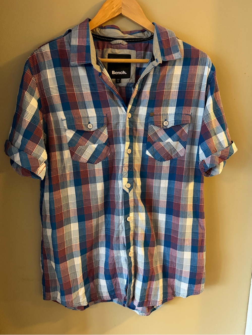 Bench Men’s Short-Sleeve Plaid Button-Down Shirt